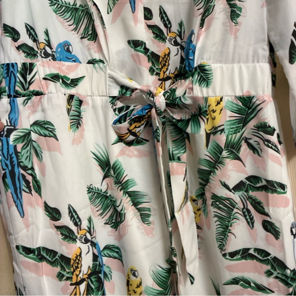 Choosy Tropical Print Jumpsuit 18 Belted Elastic Waist Feminine - Picture 9 of 13